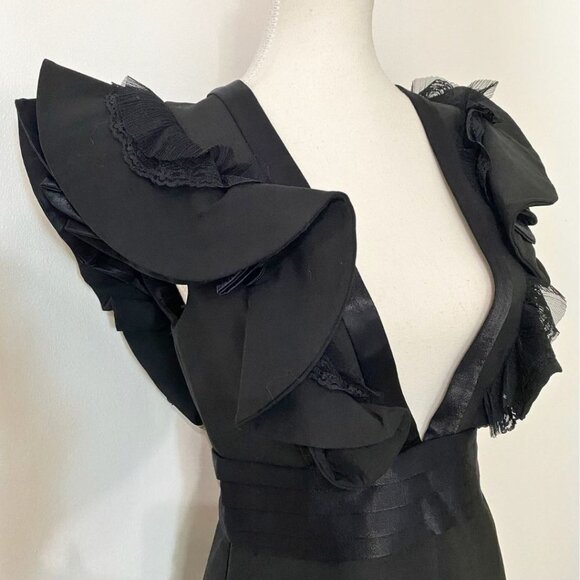 ZARA BLACK RUFFLE V-NECK SATIN WAISTLINE JUMPSUIT STYLE 8758/413/800 - S - Picture 6 of 12